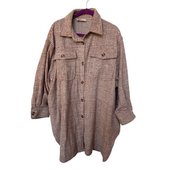 Saints & Hearts Jackets & Blazers - Saints & Hearts Houndstooth‎ Oversized Flannel Shacket Brown Womens Size M/L